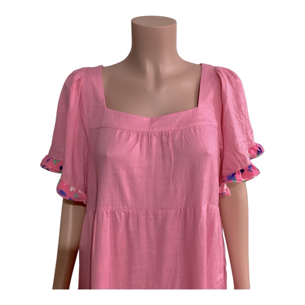 Umgee NWOT Linen Blend Tiered Mixed Media Dress Ruffle Sleeve Size XL - Picture 7 of 9